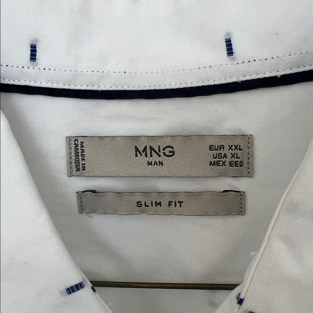 Mango White Long-Sleeve Dress Shirt with Navy Micro-patern - Picture 3 of 5